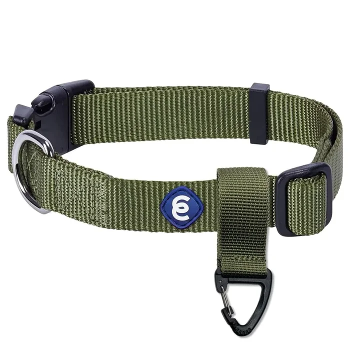 Blueberry Pet Essentials Matching Dog Collar And Key Holder Set In Military Green, Adjustable Classic Solid Color Nylon Collar W