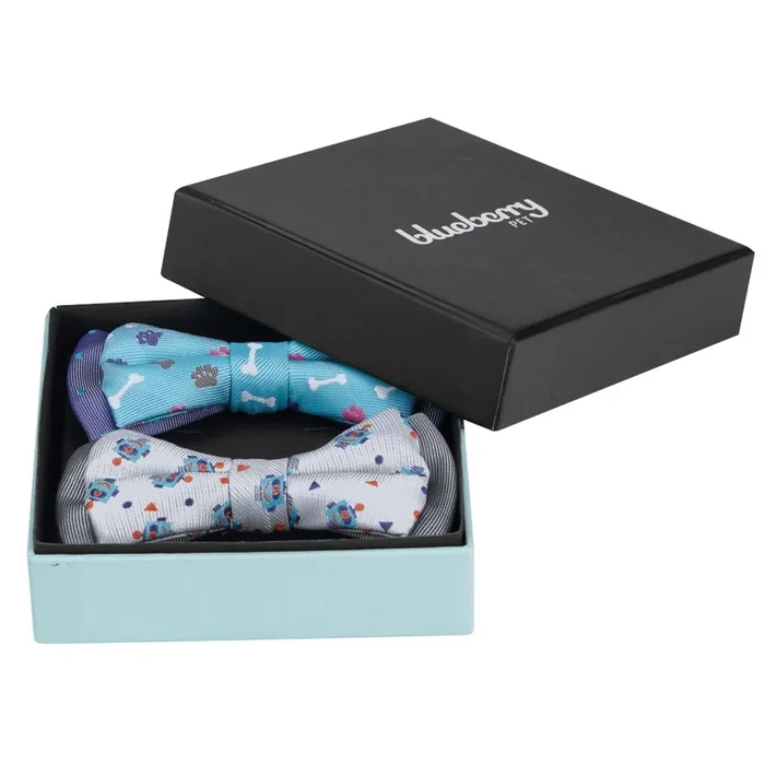 Blueberry Pet Gift Box With Pack Of 2 Handmade Dog Cat Bow Tie, Go For Fun Designer Bowtie Set, 4′ * 2.5′
