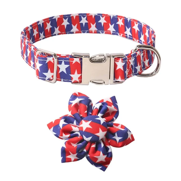 Bnibol 4Th Of July American Flag Dog Collar, Red Blue Bow Tie Dog Collar With Metal Adjustable Buckle,Soft And Comfortable Indep