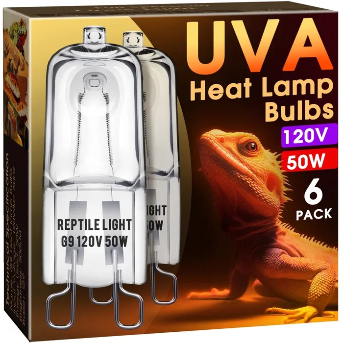 Briignite G9 Heat Lamp Bulbs for Reptile, Mini Reptile Light, Dimmable G9 Mini Heat Bulbs Warm White 50W, 2 Pin Base UVA Reptile