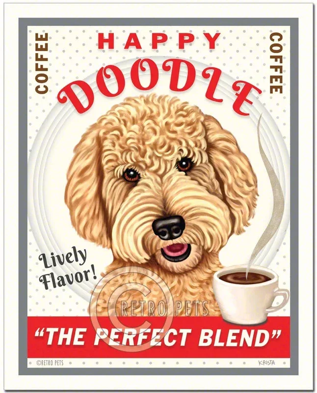 C-119 8×10 Art Print, Goldendoodle “Happy Doodle Coffee”