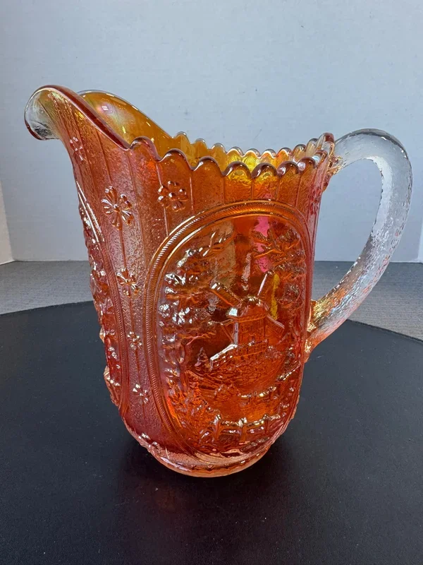 (C) Imperial Glass Vintage Marigold Carnival Glass Windmill Pitcher