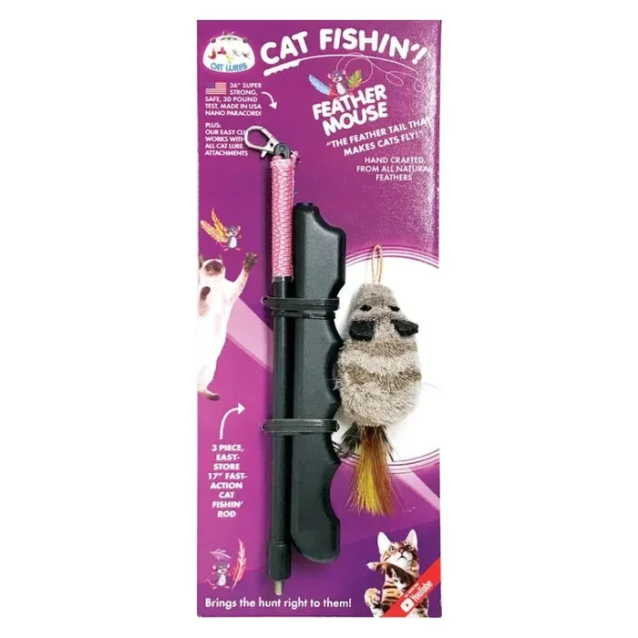 Cat Teaser – CAT LURES – Cat Fishin’! – FEATHER MOUSE with Rod