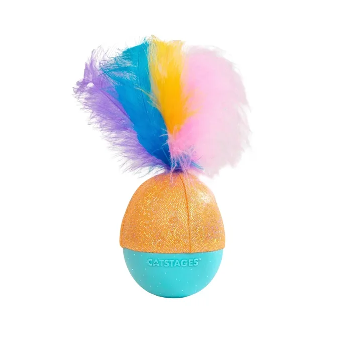 Catstages Whack N’ Wobble Ball Interactive Cat Toy Catnip Coated Wobble Ball With Feathers And Bells, Turquoise