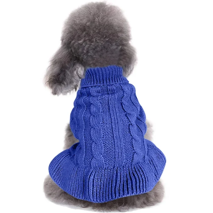 Chborchicen Small Dog Sweaters Knitted Pet Cat Warm Dog Sweatshirt Winter Clothes Kitten Puppy Sweater (L, Dress-Dark Blue)