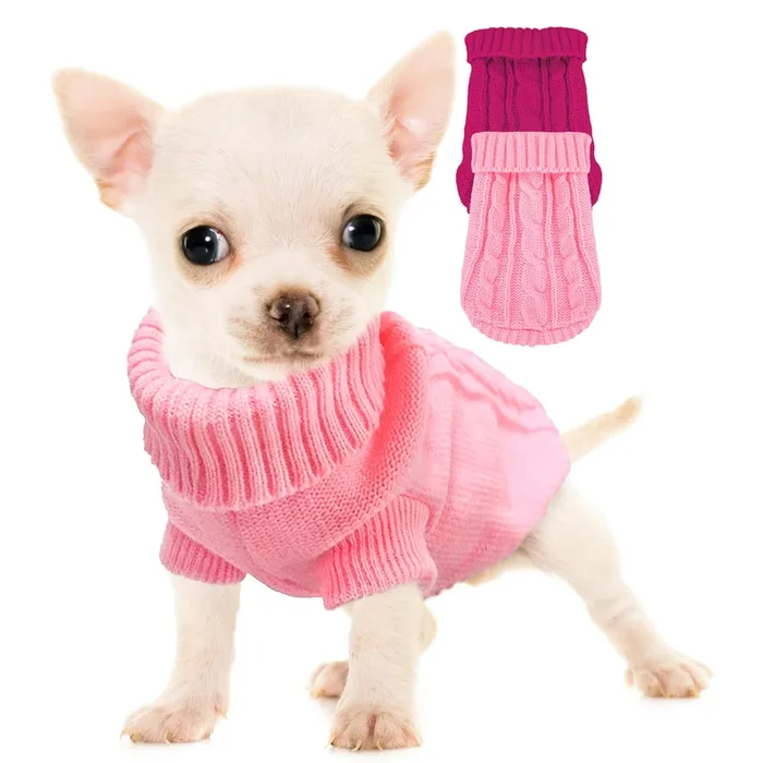 Chihuahua Yorkie Sweater, 2 Pieces Dog Sweaters For Small Dogs, Turtleneck Knitted Dog Clothes For Small Dogs, Winter Warm Pullo