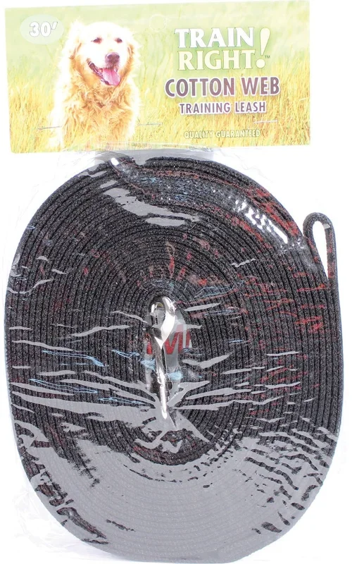 Coastal Pet Train Right Cotton Web Dog Training Leash – 100% Cotton Dog Leash For Training – Durable Dog Walking Leash – Leash For Puppies & Dogs – Quality Dog Supplies – Black, 5/8′ X 30′