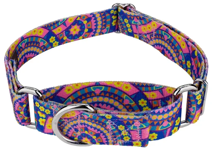 Country Brook Petz – Blue Boho Mandala Martingale Dog Collar – Groovy Collection Featuring Far Out Designs (1 Inch, Extra Large)