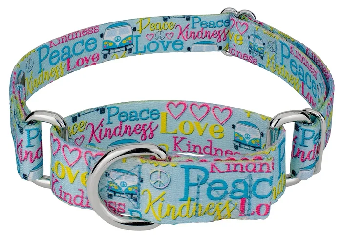 Country Brook Petz – Love and Peace Martingale Dog Collar – Groovy Collection Featuring Far Out Designs (1 Inch, Large)