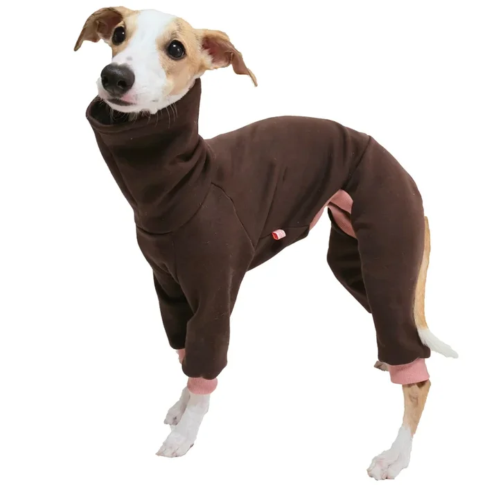 D Doggy Star Italian Greyhound Clothes Strechy Fleeced Lining Simple Onesie Whippet For Dog Coat (S,Simple Brown)