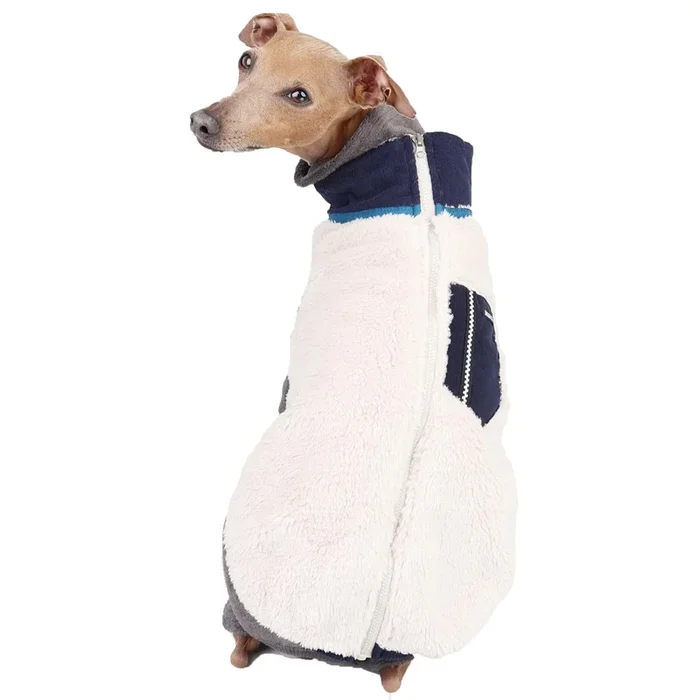 D Doggy Star Italian Greyhound Warm Fleece Zip-Up Sweater Jacket Outfit Clothes Whippet For Dog Coat (Xl,Zipup Navy)