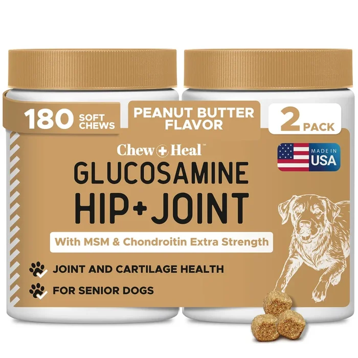 Dog Glucosamine Chews, 180 Count – Hip and Joint Supplement for Dogs – MSM, Chondroitin for Joint and Cartilage Health – Puppies