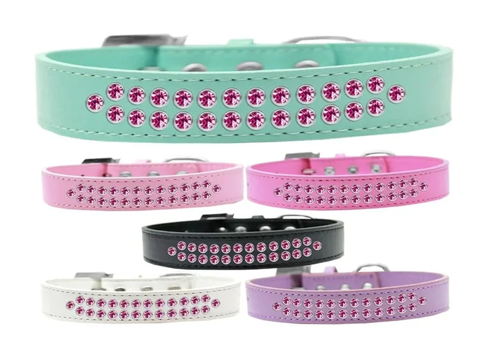 Dog, Puppy & Pet Fashion Collar, Two Row Bright Pink Crystal Rimsets Bright Pink 12