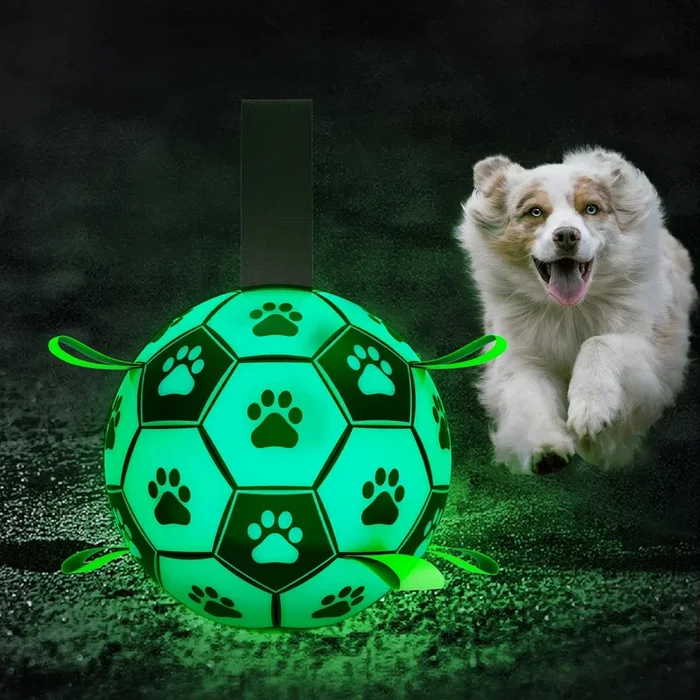 Dog Soccer Ball Toy with Tabs includes Free Pump Glow in the Dark or Standard in two sizes