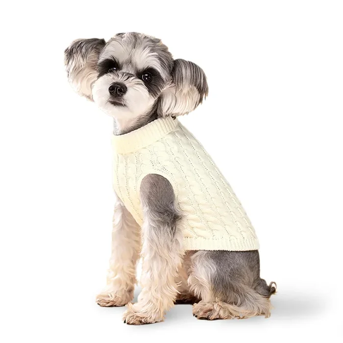 Dog Sweater, Beige M Dog Pullover Sweater, Turtleneck Knitwear, Dog Outfits for Small Dogs and Medium Dogs, Warm Clothes for Bul