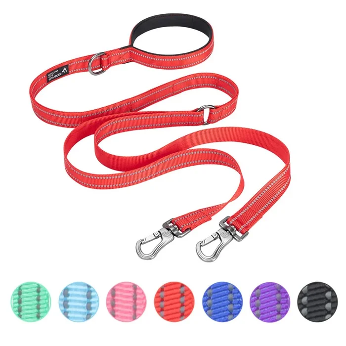 Excellent Elite Spanker Reflective Dual Leash – 5Ft Double Dog Leash With Padded Handle For Two Dogs Walking & Training (Red)