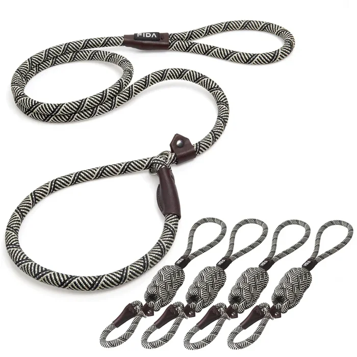 Fida Durable Slip Lead Dog Leash Bulk Pack Of 5, Heavy Duty 1/2′ X 6 Ft Comfortable Strong Rope Slip Leash For Large, Medium & Small Dogs No Pulling Pet Training Leash With Highly Reflective (Grey)