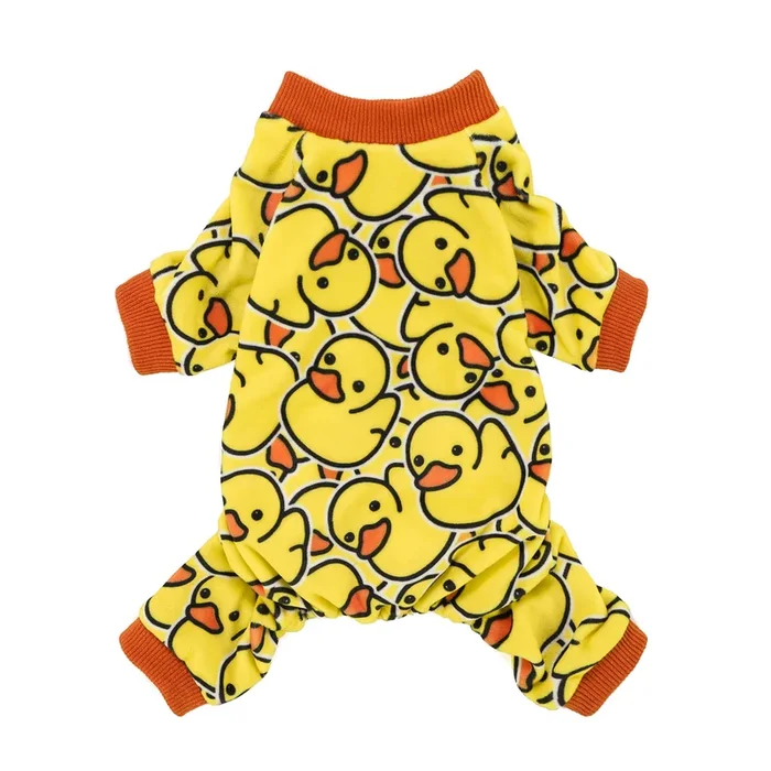 Fitwarm Funny Duck Dog Pajamas, Dog Winter Clothes For Small Dogs Girl Boy, Lightweight Velvet Pet Jumpsuit, Cat Onesie, Yellow, Medium