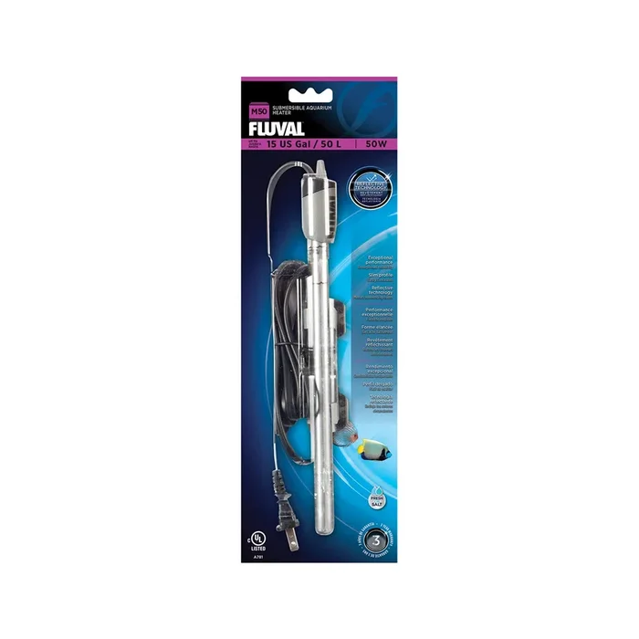 Fluval M50 Ultra-Slim Submersible Aquarium Heater – 50W Underwater Heater For Aquariums Up To 15 Gal.