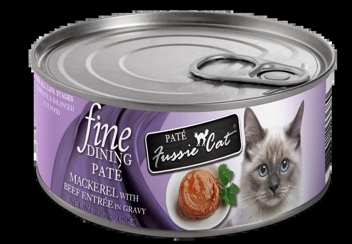 Fussie Cat Fine Dining Pate Mackerel with Beef Entree Wet Cat Food, 2.82oz
