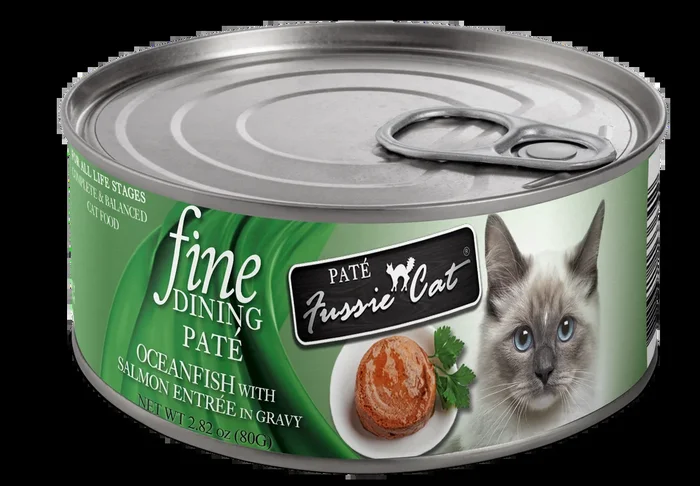 Fussie Cat Fine Dining Pate Oceanfish with Salmon Entree Wet Cat Food, 2.82oz