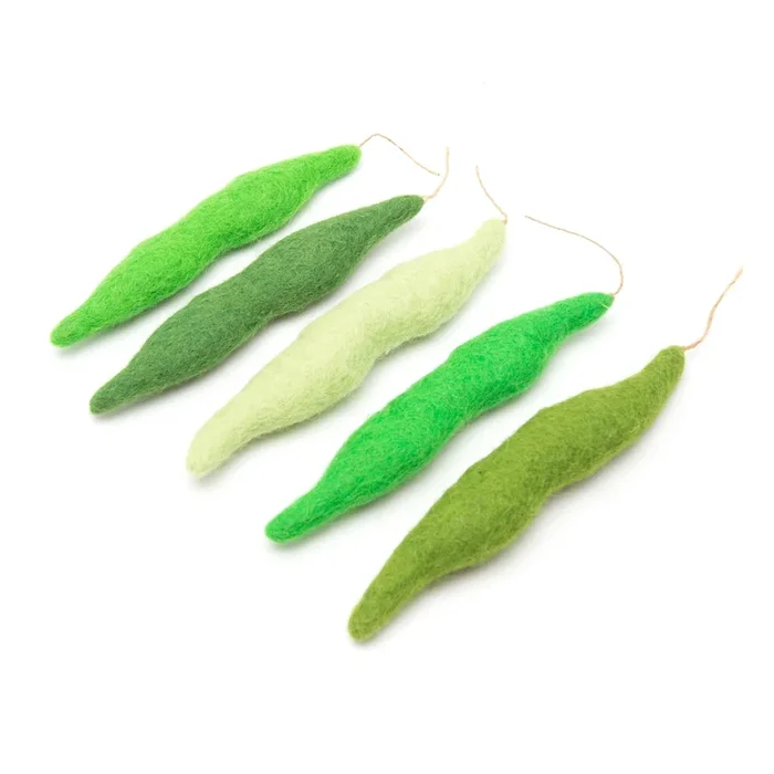 Glaciart One Green Beans Cat Toy – 5 Pcs | Soft Fuzzy Enrichment 100% Natural Wool – Interactive Catnip Play Cat Toy Set – Safe