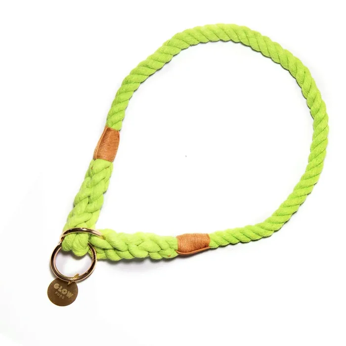 Glow Pups Slip Lead Dog Collar, Ombre Rope Training Collar With Gold-Colored Ring & Leather-Like Accents, Durable Construction,