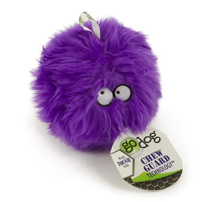 Godog Furballz Squeaky Plush Ball Dog Toy, Chew Guard Technology – Purple, Small