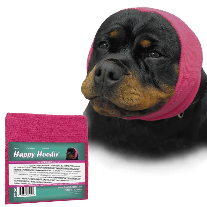 Happy Hoodie The Original Dog & Cat Calming Band, Anxiety Relief/Noise Protection-Grooming-Thunder-Fireworks (X-Large, Pink)