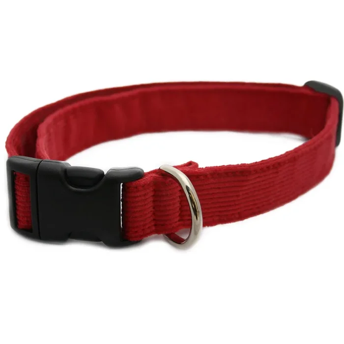 Hemp Corduroy Dog Collar – No Pattern (1′ Extra Large, Red)