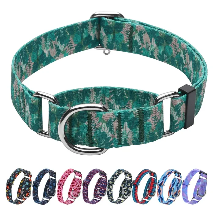Hikiko Martingale Collar For Dogs With No Buckle Tropical Holiday Dog Collars For Large Dogs,Green Leaves,L