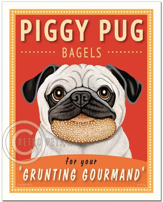HP-106 8×10 Art Print, Pug “Piggy Pug Bagels”