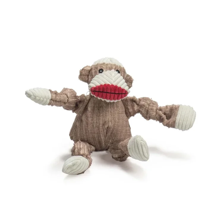 HuggleHounds Stuey Sock Monkey Knottie Plush Dog Toy 9″ Small