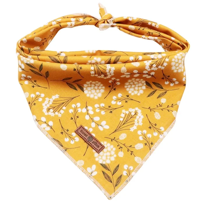 Lionet Paws Flower Dog Bandana,Fabric Yellow Dogs Kerchief For Small Medium Large Dogs,Dog Cotton Triangle Bibs Scarf For Girl B
