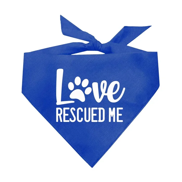 Love Rescued Me Dog Bandana | 100% Cotton Adjustable Triangle | Adoption Event Prop Photoshoot | Rescue | Puppy | New Dog |Royal