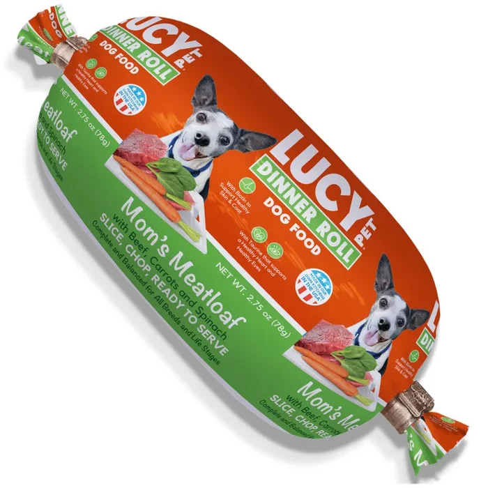 Lucy Pet Products Mom’s Meatloaf Dinner Roll Display Beef, Carrots & Spinach 36ct 2.75oz (Pack of 36)
