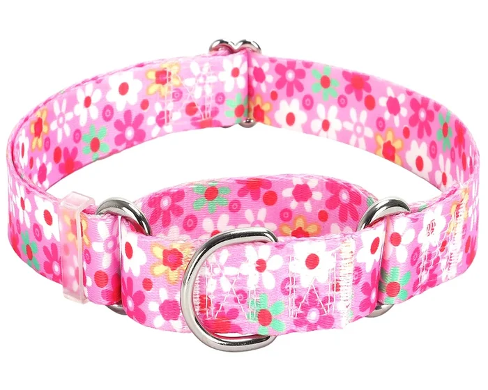 Martingale Collar For Dogs, Pink Flowers Adjustable Premium No Slip Collar For Girl Female Dogs Large Medium And Small, Summer F