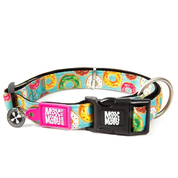 Max & Molly Smart ID Dog Collar with Gotcha! QR Safety Tag and Custom Pet Profile, Soft Padded Neoprene, Waterproof, Donuts, XS