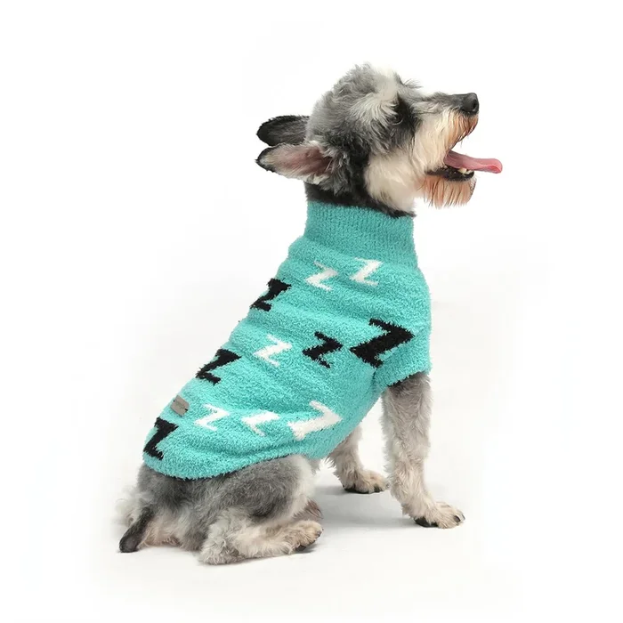 Mengmengda Dog Sweaters Dog Pullover Sweater Dog Clothes Cold Weather Cable Knitwear Thick Warm Outfits For Medium Dogs (Turquoise-L)