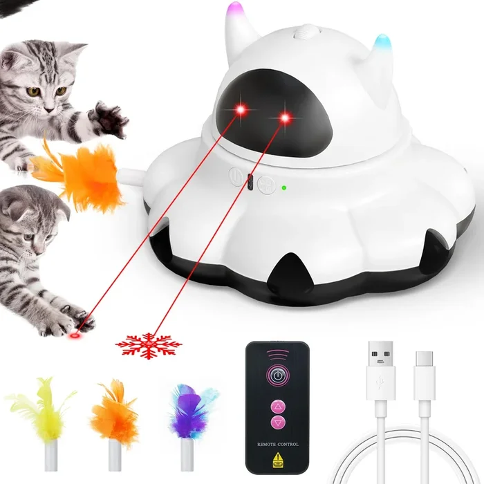 Mikk Cat Laser Toy Cat Feather Toys 2-In-1 Interactive For Indoor Cats Automatic With Remote Control Moving Ambush Usb-C Recharg