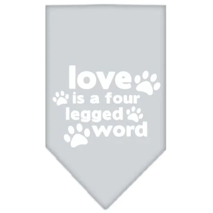 Mirage Pet Products Love is a 4 Leg Word Screen Print Bandana for Pets, Small, Grey