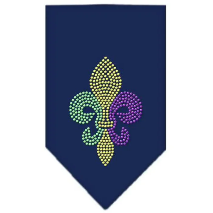Mirage Pet Products Mardi Gras Fleur De Lis Rhinestone Bandana, Navy Blue, Small