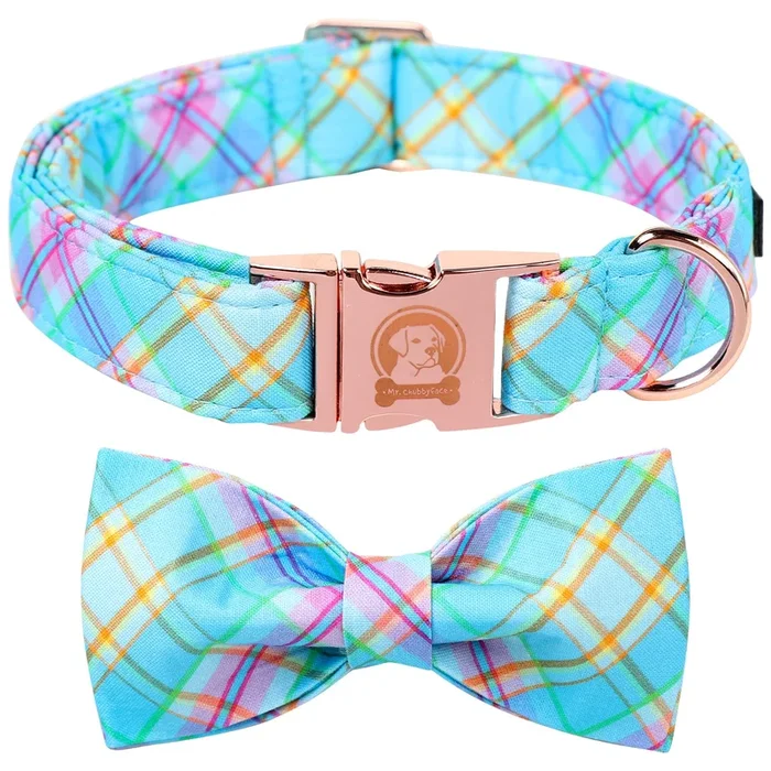MR. CHUBBYFACE Easter Dog Collar with Bow, Cute Easter Stripe Chicken Rabbit Eggs Dog Collars, Spring Summer Pet Collar for Smal