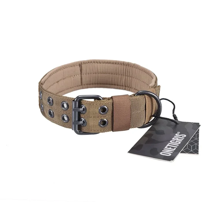 OneTigris Military Adjustable Dog Collar with Metal D Ring & Buckle 2 Sizes (Coyote Brown, L)