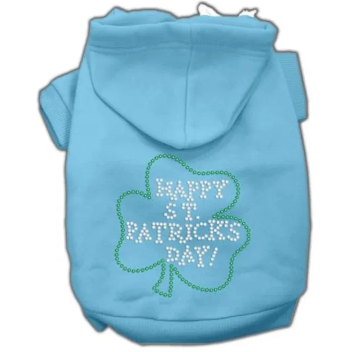 Pet Dog & Cat Hoodie Rhinestone, “Happy St. Patrick’s Day” Baby Blue 3XL (25-35 lbs.)