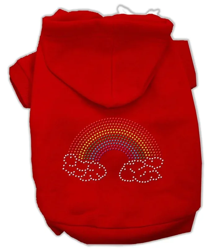 Pet, Dog & Cat Hoodie Rhinestone, “Rainbow” Red XS (0-3 lbs.)