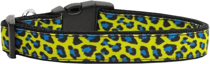 Pet Dog & Cat Nylon Collar or Leash, “Blue and Yellow Leopard Print” Cat Collar