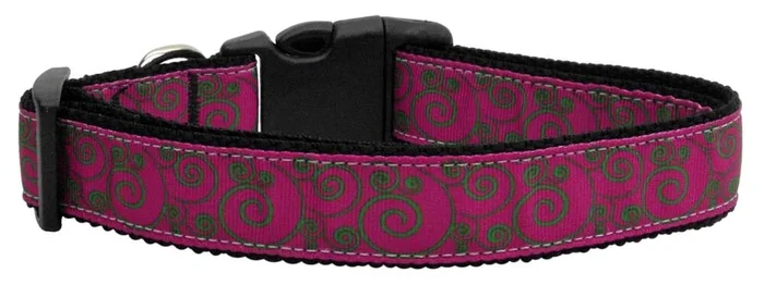 Pet Dog and Cat Nylon Collar or Leash, “Pink & Lime Swirly” XL Collar