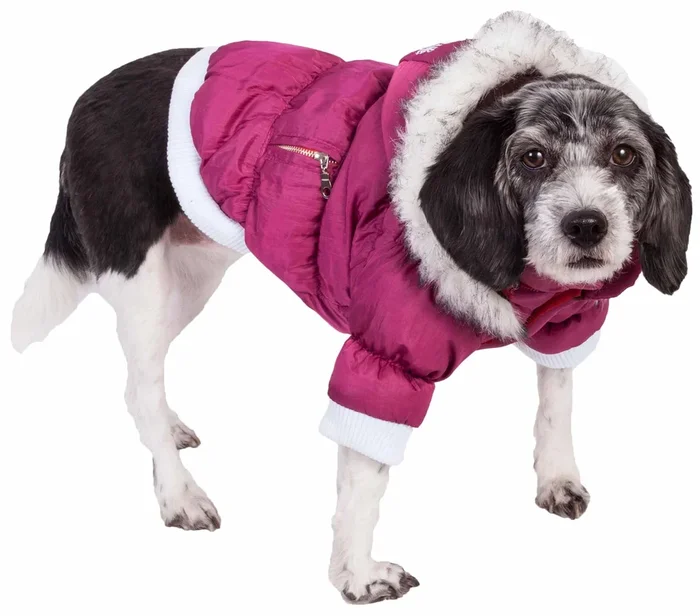 PET LIFE Classic Metallic Fashion Pet Dog Coat Jacket Parka w/ 3M Insulation and Removable Hood, Small, Metallic Pink