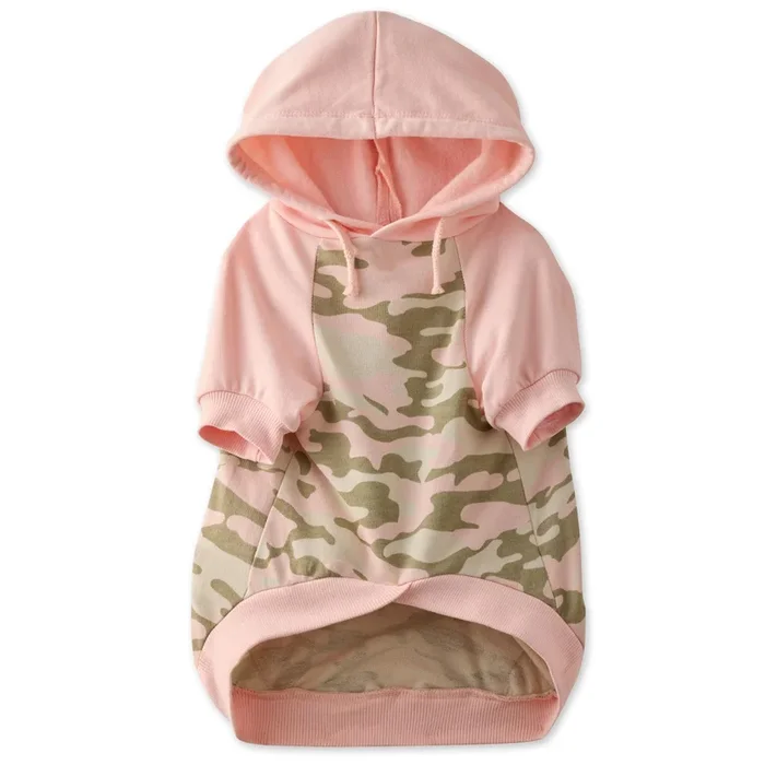 Pet Passion 100% Organic Cotton Dog Hoodie Pet Coat for Small, Medium and Large Dogs, Half Camo – Pink, Small
